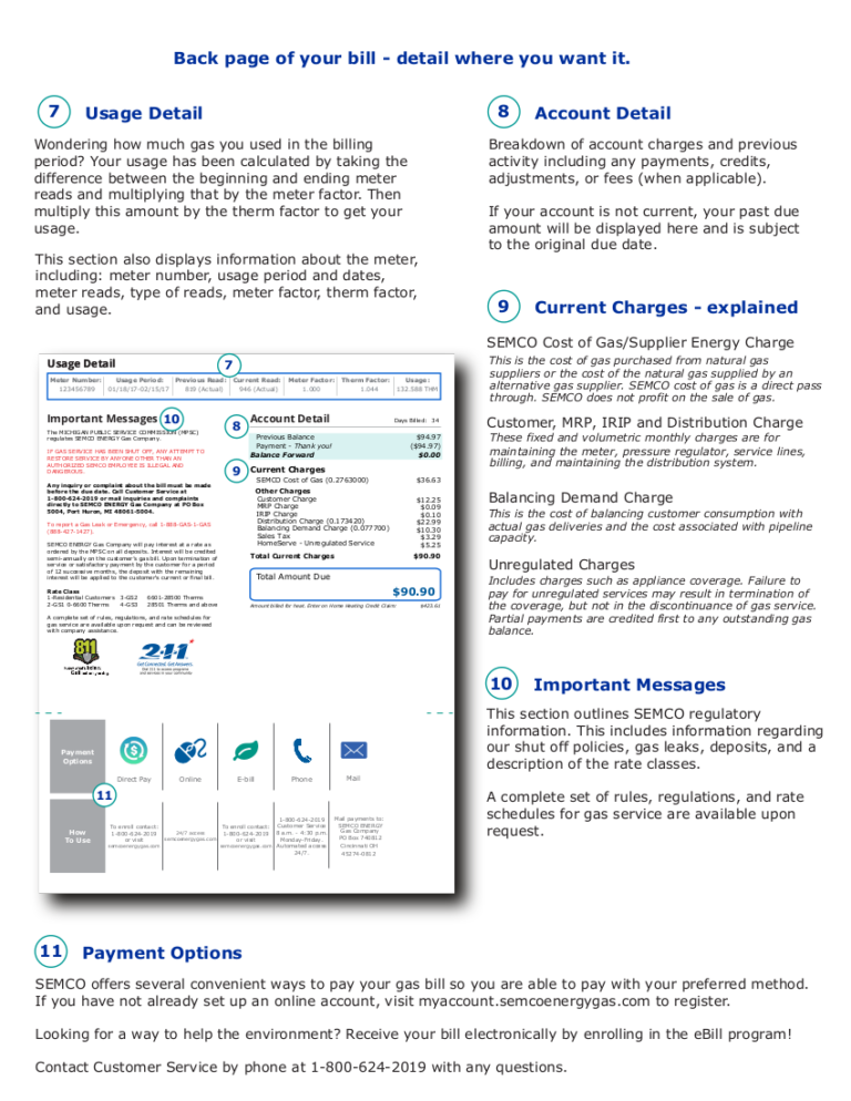 How to read your bill SEMCO Energy Gas Company